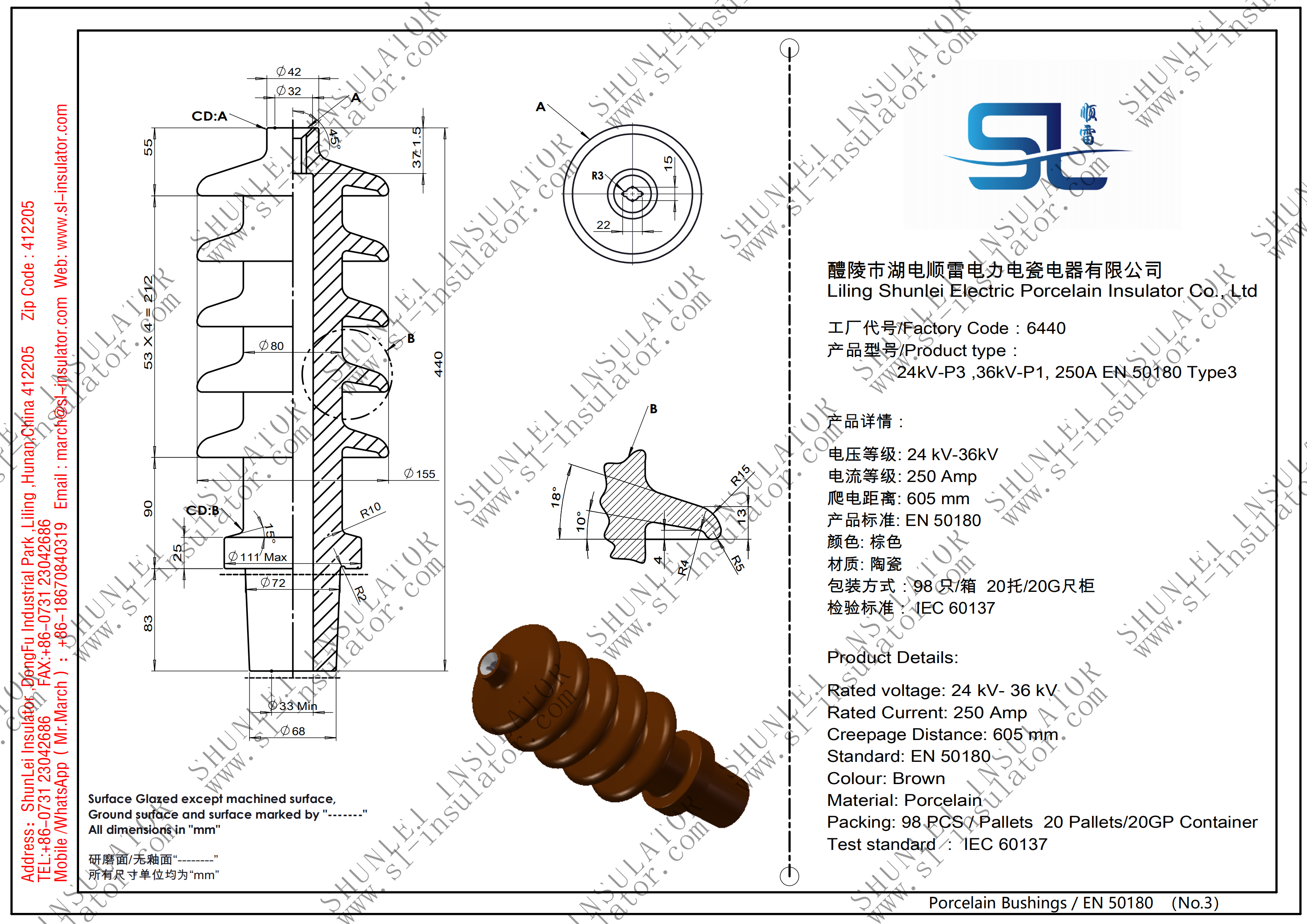 24kV-P3 ,36kV-P1, 250A EN 50180 Type3